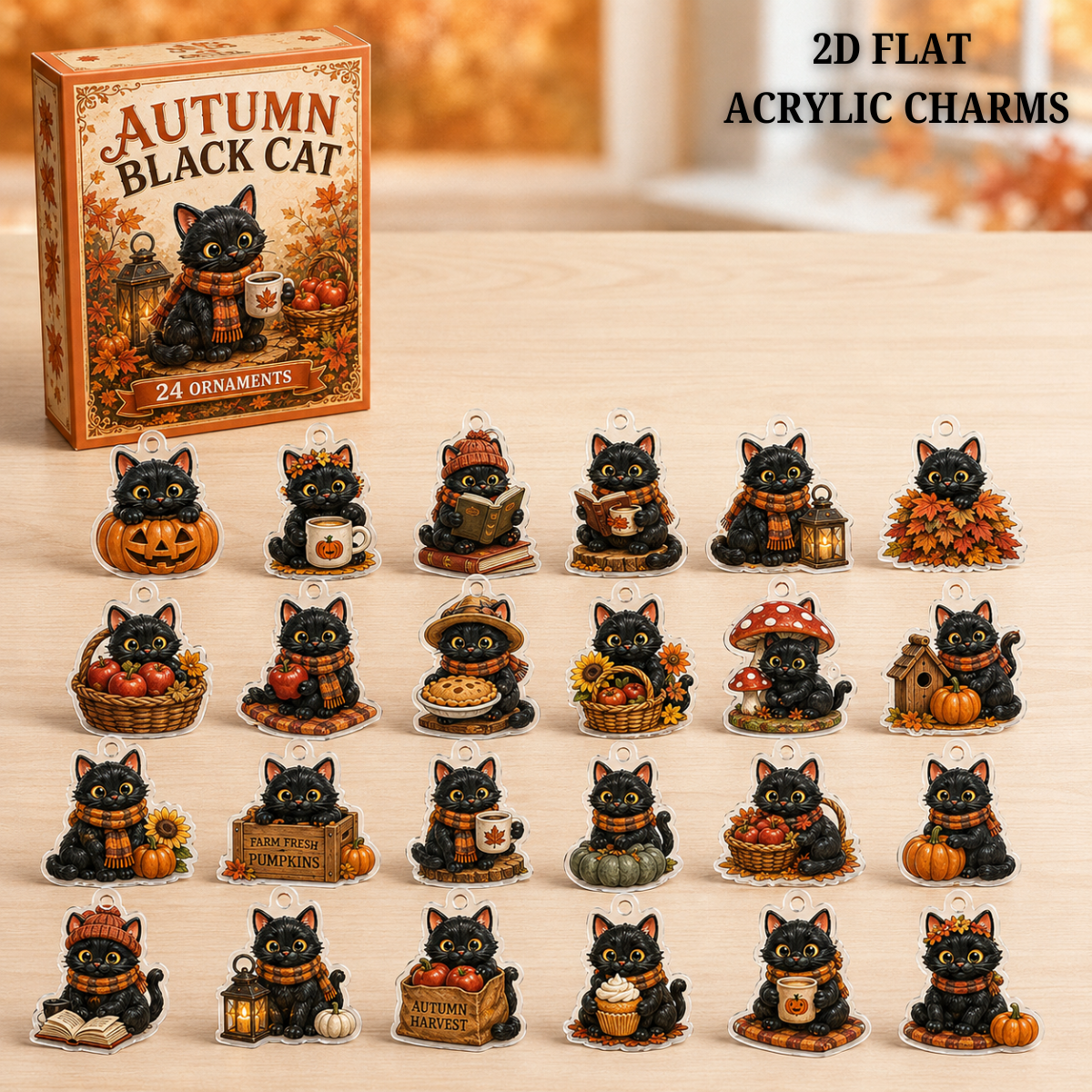Autumn Black Cat Advent Calendar 2026 - 24-Day Festive Countdown, Acrylic Charms Blind Box - Gift For Black Cat Lovers
