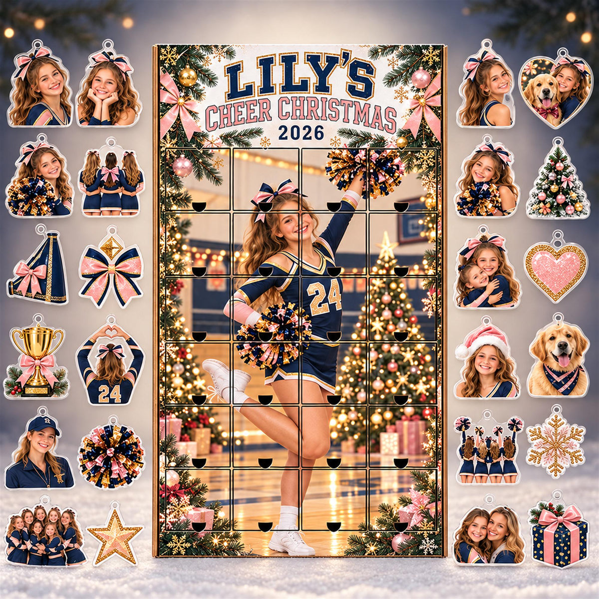 Personalized Cheerleading Advent Calendar with 24 Custom Photo Acrylic Ornaments, Custom Team Christmas Gift for Cheerleader and Coach