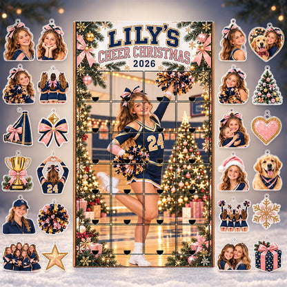 Personalized Cheerleading Advent Calendar with 24 Custom Photo Acrylic Ornaments, Custom Team Christmas Gift for Cheerleader and Coach