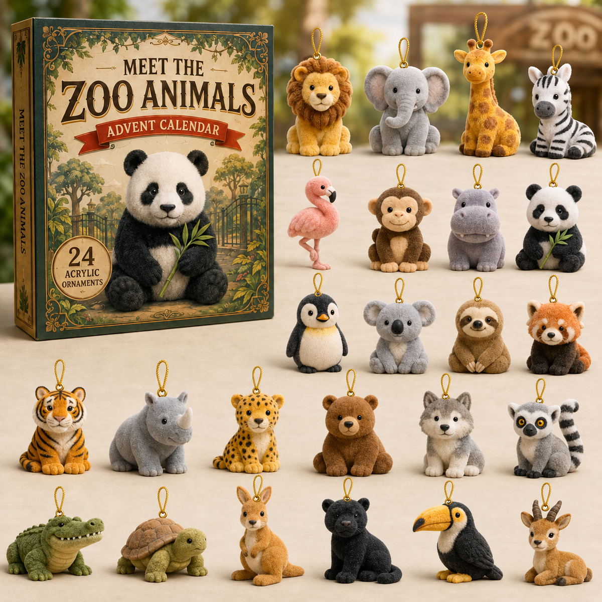 Zoo Animals World Advent Calendar 2026 - 24-Day Festive Countdown, Acrylic Charms Blind Box - Gift For Animal Lovers