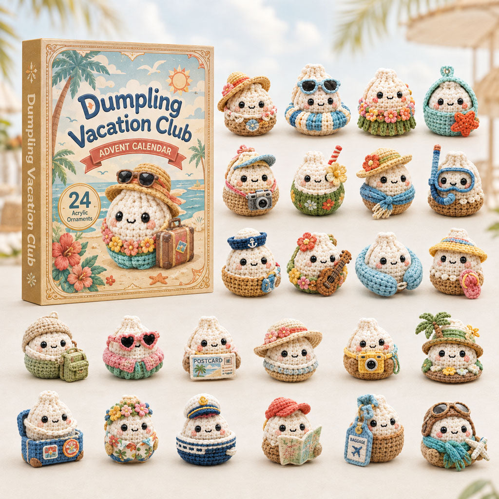 Dumpling Vacation Club Advent Calendar 2026 - 24-Day Festive Countdown, Acrylic Charms Blind Box - Gift For Crochet Lovers