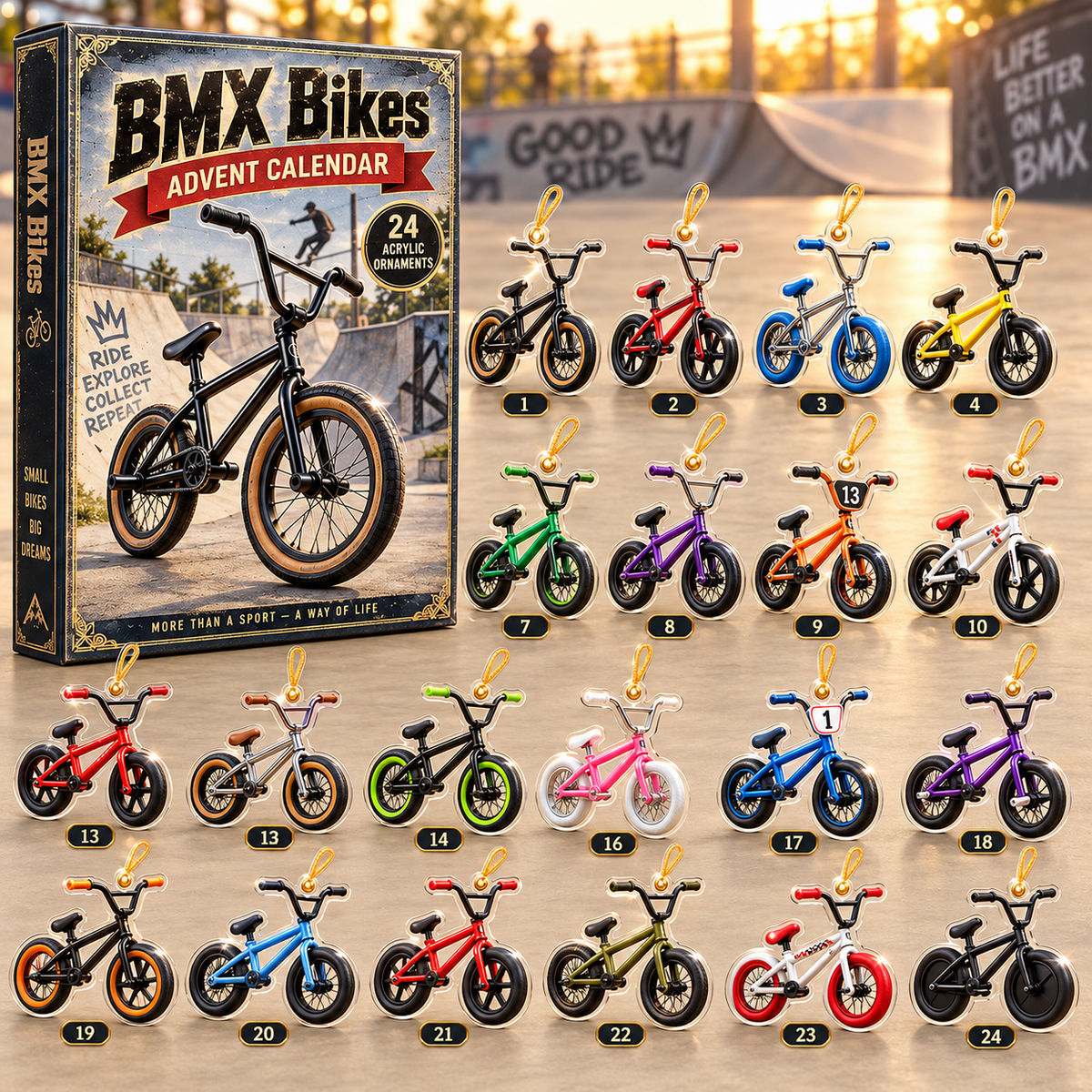 BMX Bikes Advent Calendar 2026 - 24-Day Festive Countdown, Acrylic Charms Blind Box