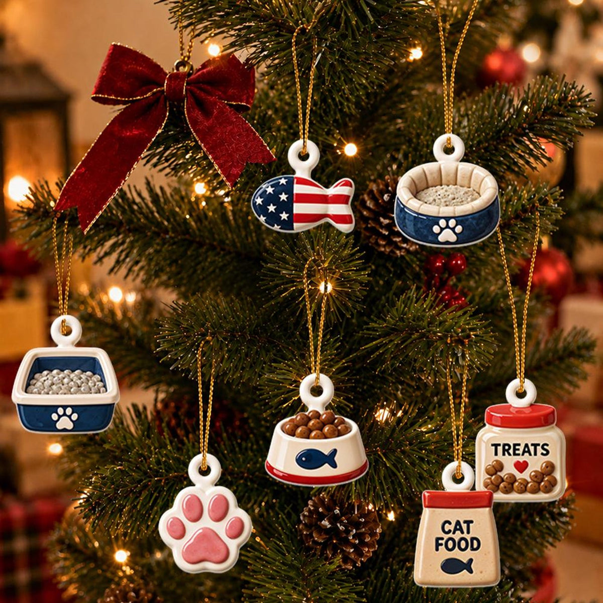 Custom Cat Advent Calendar 24 Charms, Personalized Cat Lover Xmas Gift, Patriotic 250 Year Pet Countdown Box, USA Holiday Sign
