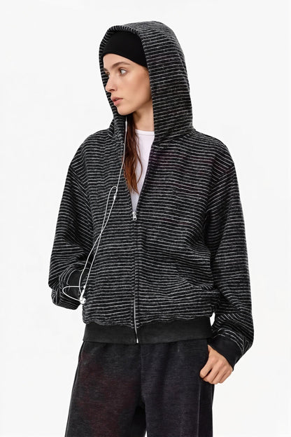 Fluffy Striped Oversize Zip Hoodie