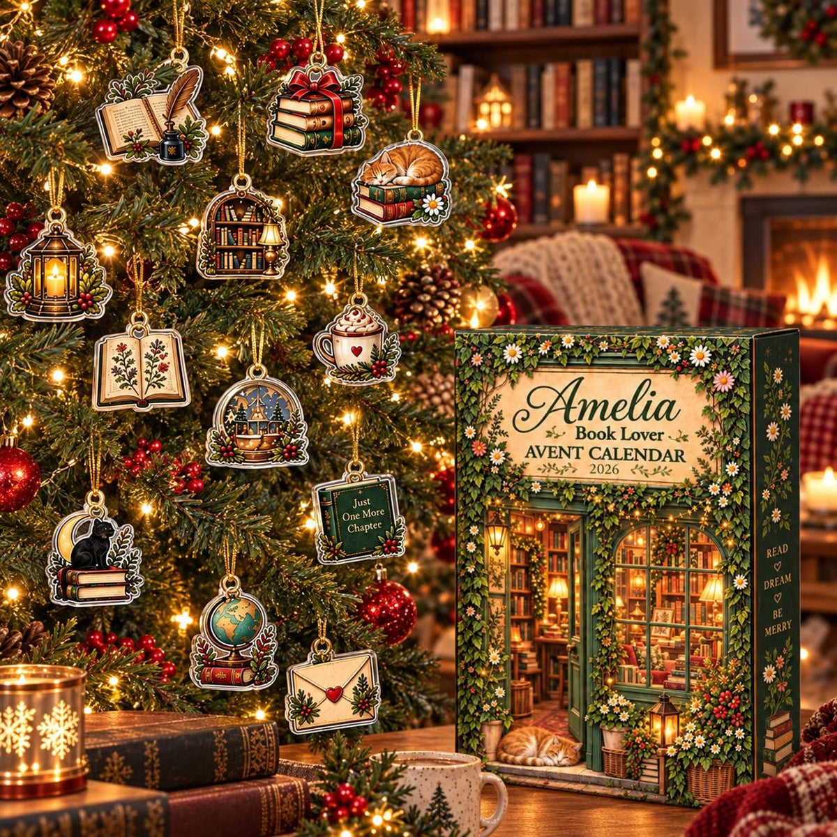 Personalized Book Lover Advent Calendar 2026, 24 Bookish Charms, Custom Reader Christmas Countdown Gift