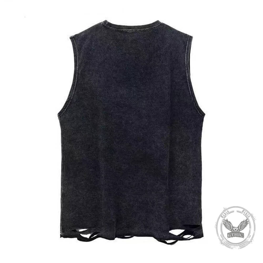 Cat Lover Skeleton Tarot Card Vintage Washed Vest Top