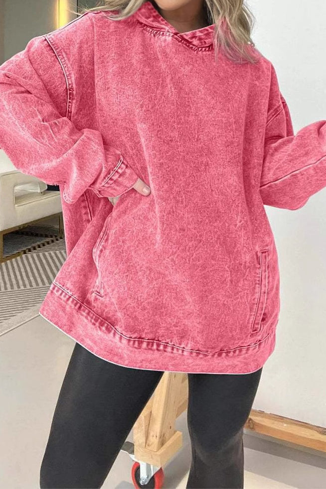 Washed Denim Effect Oversized Hoodie
