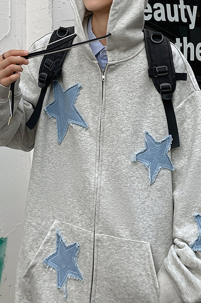 Star Applique Oversized Zip Hoodie