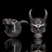 Devil Horned Skull Sterling Silver Gothic Ring
