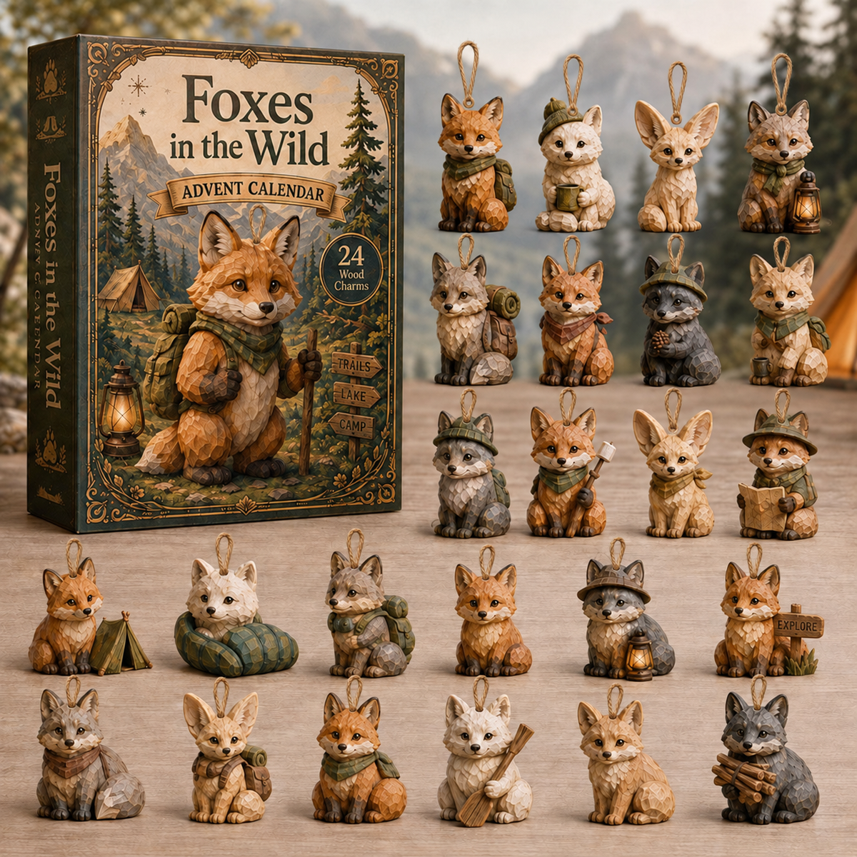 Wild Fox Adventure Advent Calendar 2026 - 24-Day Festive Countdown, Wooden Charms Blind Box - Gift For Fox Lovers