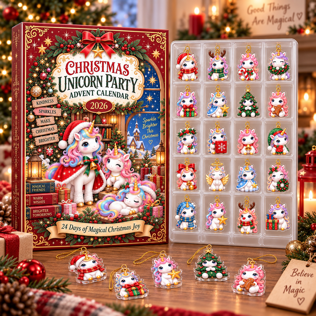 Unicorn Advent Calendar 2026, Christmas Countdown Gift, 24 Day Unicorn Charms, Kids Holiday Keepsake, Magical Christmas Decor, GIFT 2026