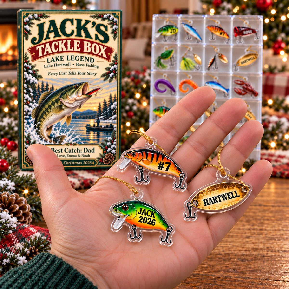 Personalized Fishing Lure Advent Calendar 2026, Bass Fishing Christmas Countdown, Tackle Box Ornaments, Gifts for Dad, Husband and Anglers