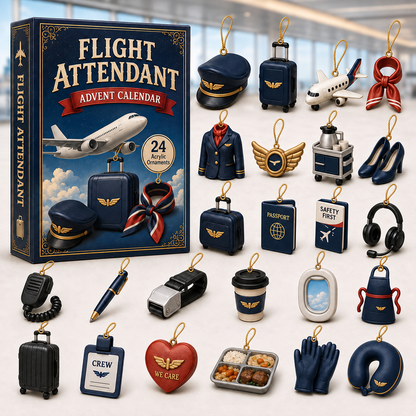Flight Attendant Advent Calendar 2026 - 24-Day Festive Countdown, Acrylic Charms Blind Box - Gift For Job Lovers