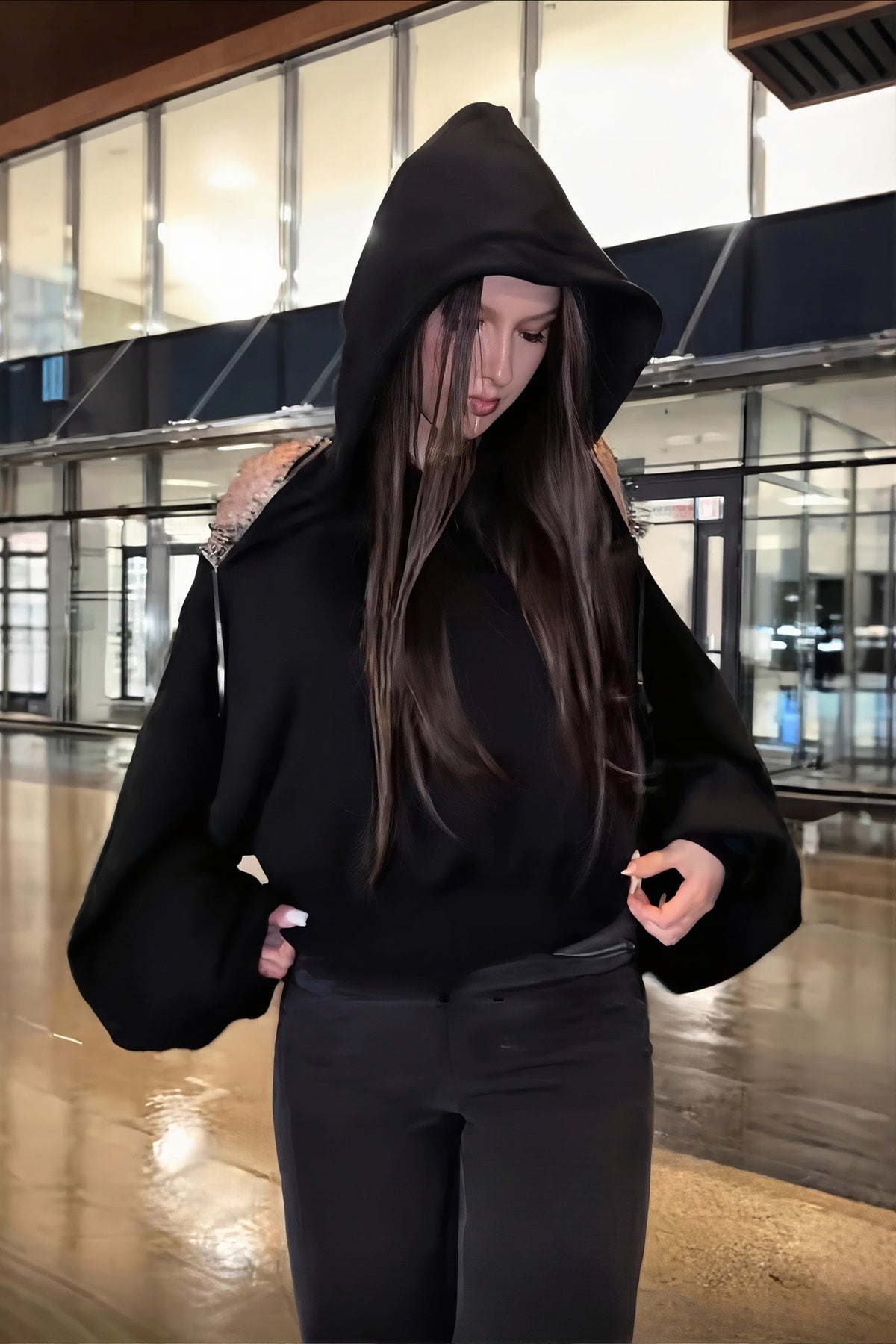 Rhinestone Mesh Open Back Hoodie