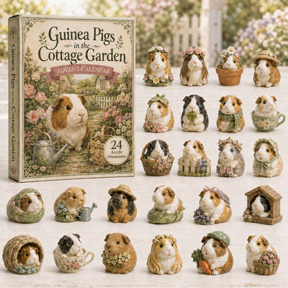 Cottage Guinea Pig Advent Calendar 2026 - 24-Day Festive Countdown, Acrylic Charms Blind Box - Gift For Guinea Pig Lovers