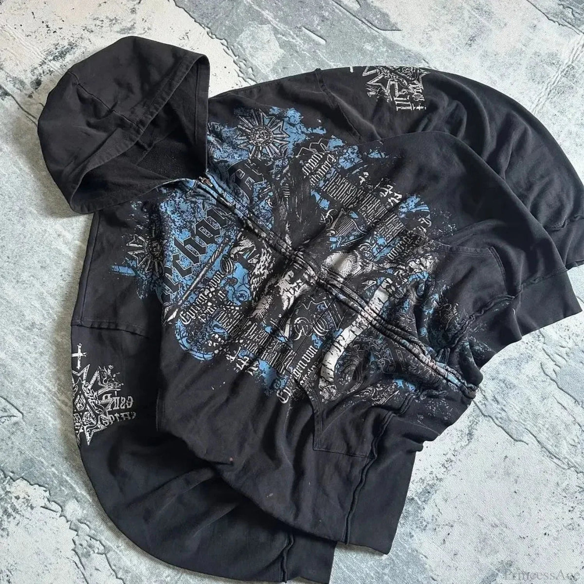 Distress Medieval Vintage Zip Hoodie