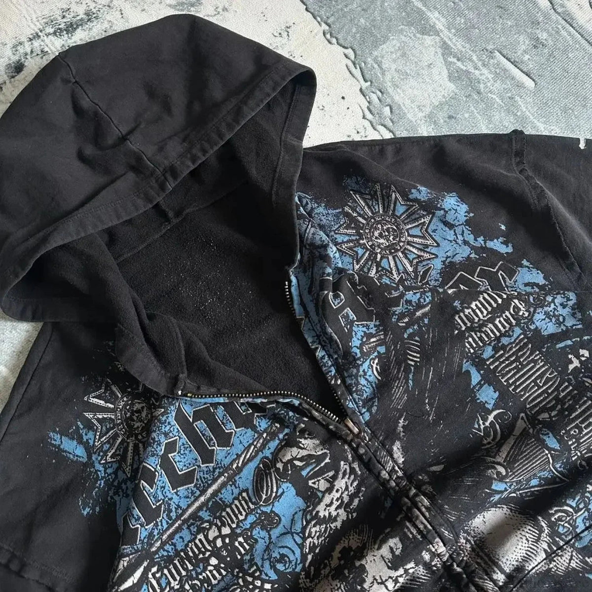 Distress Medieval Vintage Zip Hoodie