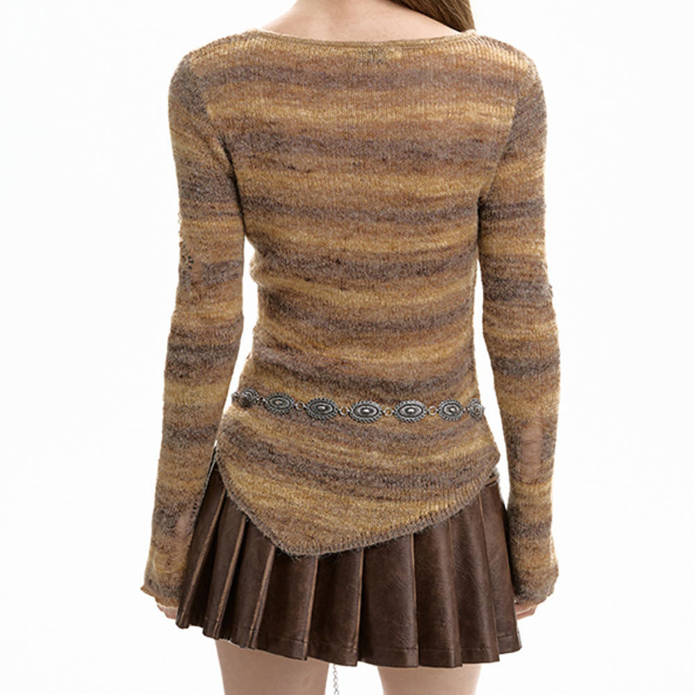Distressed Striped Knit Sweater