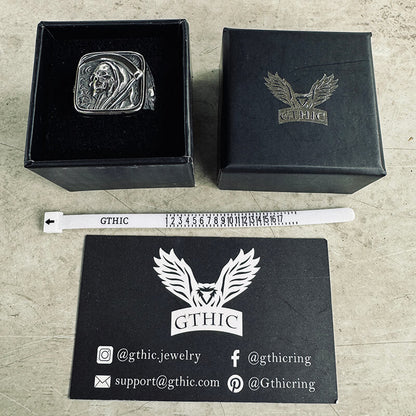 Vintage Grim Reaper Skull Stainless Steel Square Ring