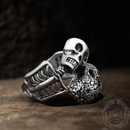 Double Skulls Stainless Steel Ring