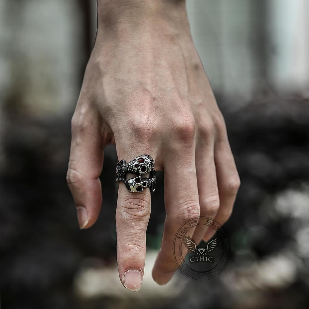 Double Skulls Stainless Steel Ring