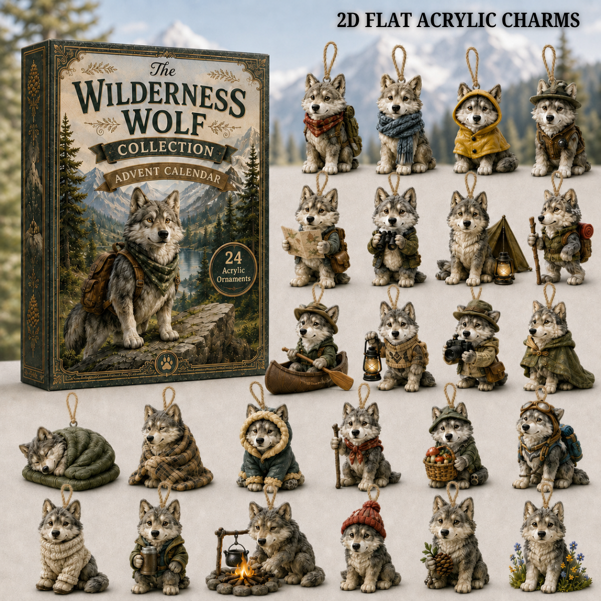 Wilderness Wolf Advent Calendar 2026 - 24-Day Festive Countdown, Acrylic Charms Blind Box - Gift For Wolf Lovers