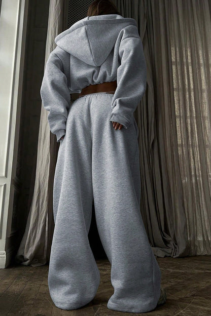 Cropped Zip Hoodie Wide Leg Jogger Set