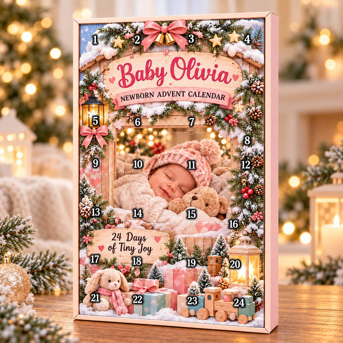 Personalized Baby Newborn Christmas Advent Calendar 2026, Custom Baby Name Blind Box, 24 Day Countdown Tiny Joy Baby Xmas Ornament Token Set