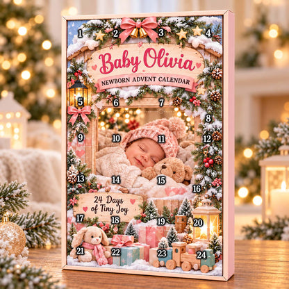 Personalized Baby Newborn Christmas Advent Calendar 2026, Custom Baby Name Blind Box, 24 Day Countdown Tiny Joy Baby Xmas Ornament Token Set