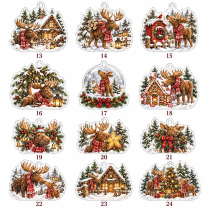 Personalized Moose Advent Calendar, 24 Double-Sided Acrylic Ornaments, Christmas Countdown Box