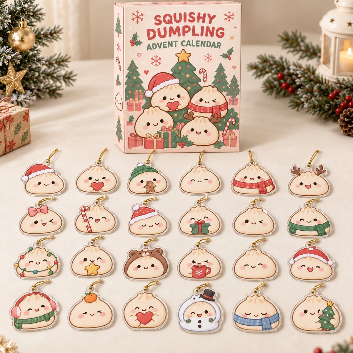 Squishy Dumpling Advent Calendar 2026 – 24-Day Cute Flat Acrylic Ornament Countdown Box, Kawaii Christmas Gift for Dumpling Lovers