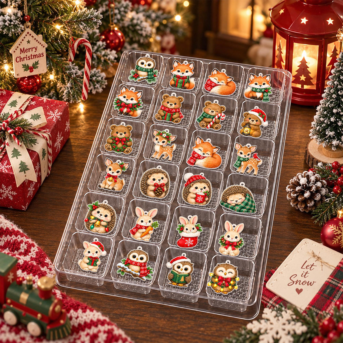 Personalized Woodland Friends Advent Calendar Box, Custom Name 24 Charm Christmas Countdown, Kids Holiday Keepsake Gift