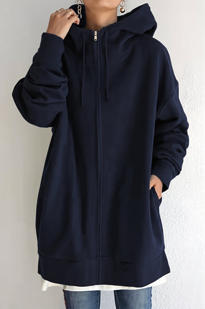 Solid Relaxed Longline Zip Hoodie