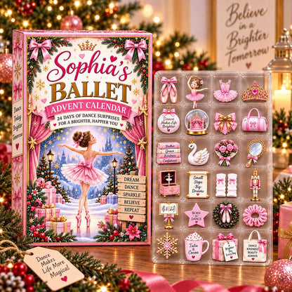 Personalized Ballet Advent Calendar, Custom Name Ballerina Christmas Countdown Box, 24 Days Dance Surprises Gift for Kids