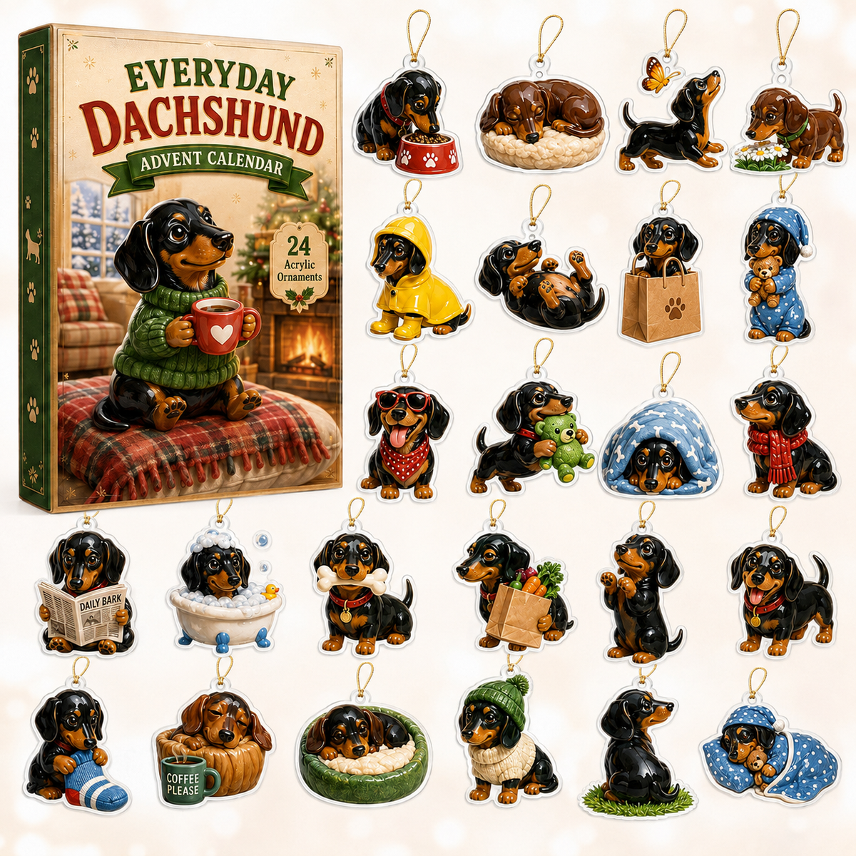 Everyday Dachshund Advent Calendar 2026 - 24-Day Festive Countdown, Acrylic Charms Blind Box - Gift For Dachshund Lovers