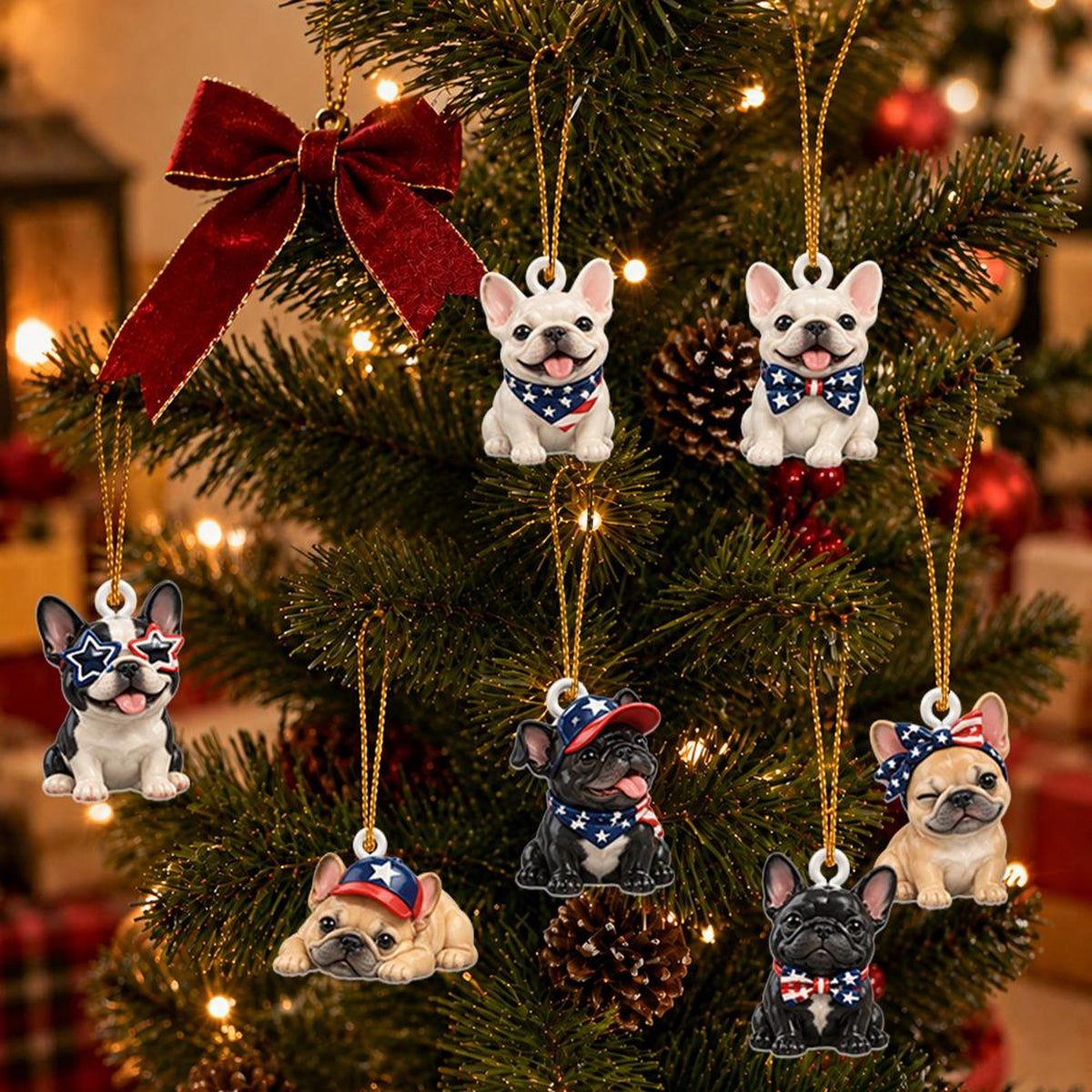Custom French Bulldog Advent Calendar 24 Charms, Personalized Frenchie Dog Xmas Countdown Box, Patriotic Pet Lover Present