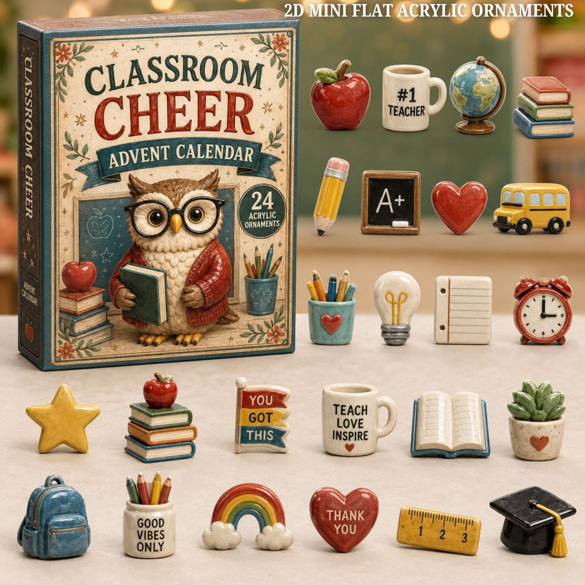 Classroom Cheer Advent Calendar 2026 - 24-Day Festive Countdown, Acrylic Charms Blind Box - Gift For Teacher