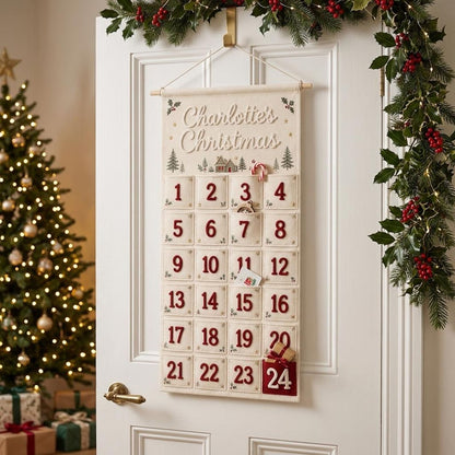 Personalized Advent Calendar for Kids - Custom Chenille Name Christmas Countdown Wall Hanging - Reusable Fabric Pocket Advent Calendar Gift