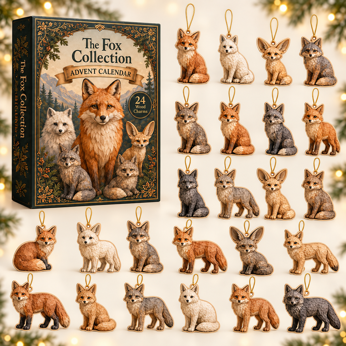 Wild Fox Kingdom Advent Calendar 2026 - 24-Day Festive Countdown, Wooden Charms Blind Box - Gift For Fox Lovers