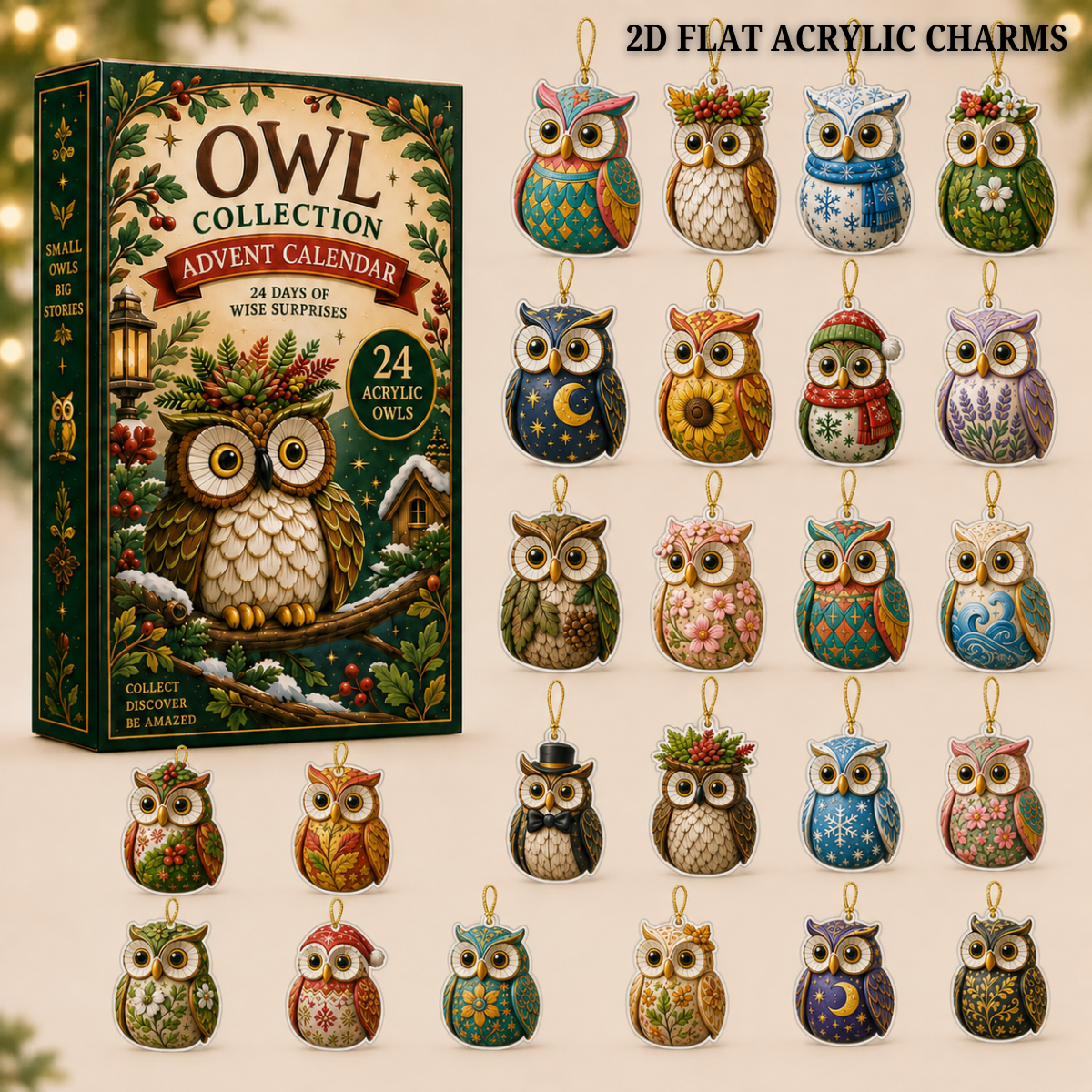 Owl Wonders Advent Calendar 2026 - 24-Day Festive Countdown, Acrylic Charms Blind Box - Gift For Animal Lovers