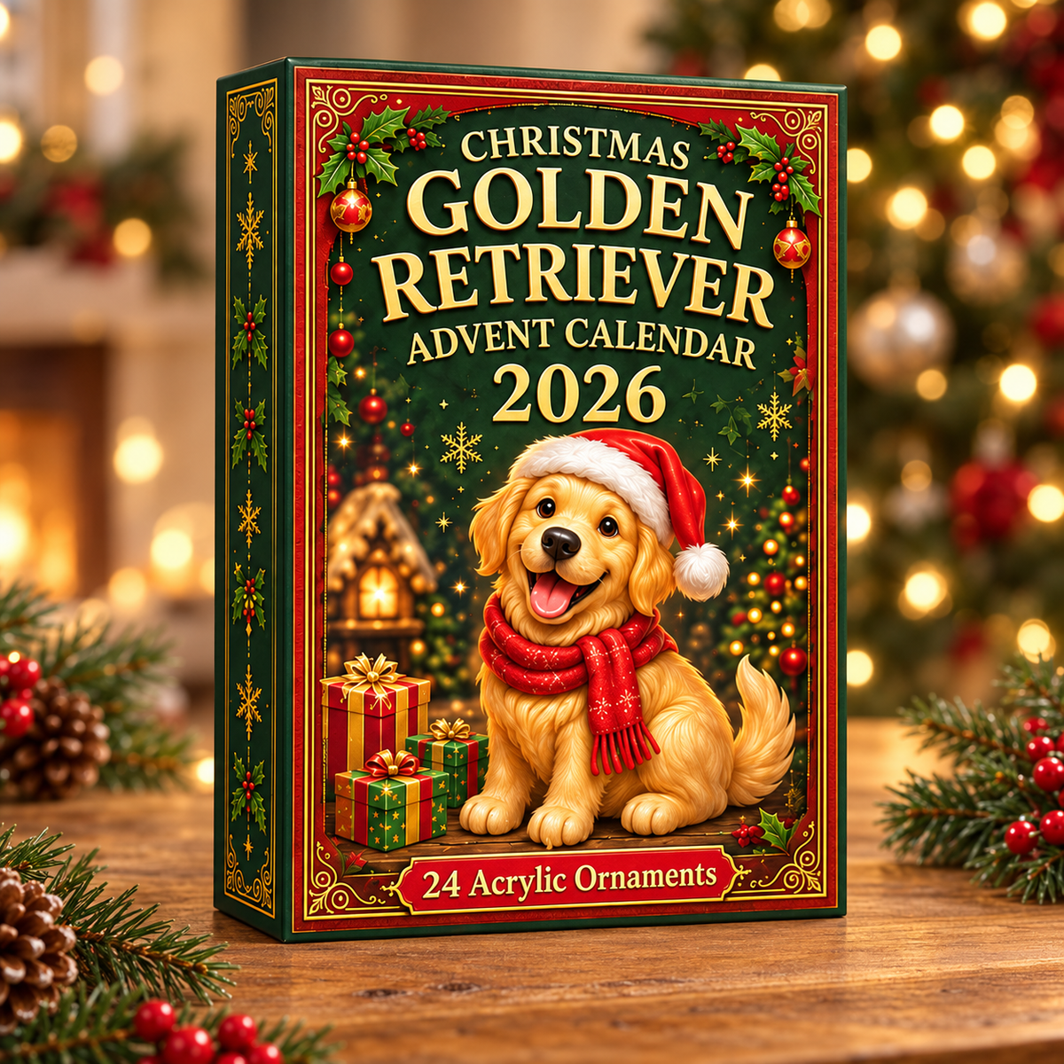 Xmas Golden Retriever Cosplay Advent Calendar 2026 - 24-Day Festive Countdown, Acrylic Charms Blind Box - Gift For Golden Retriever Lovers