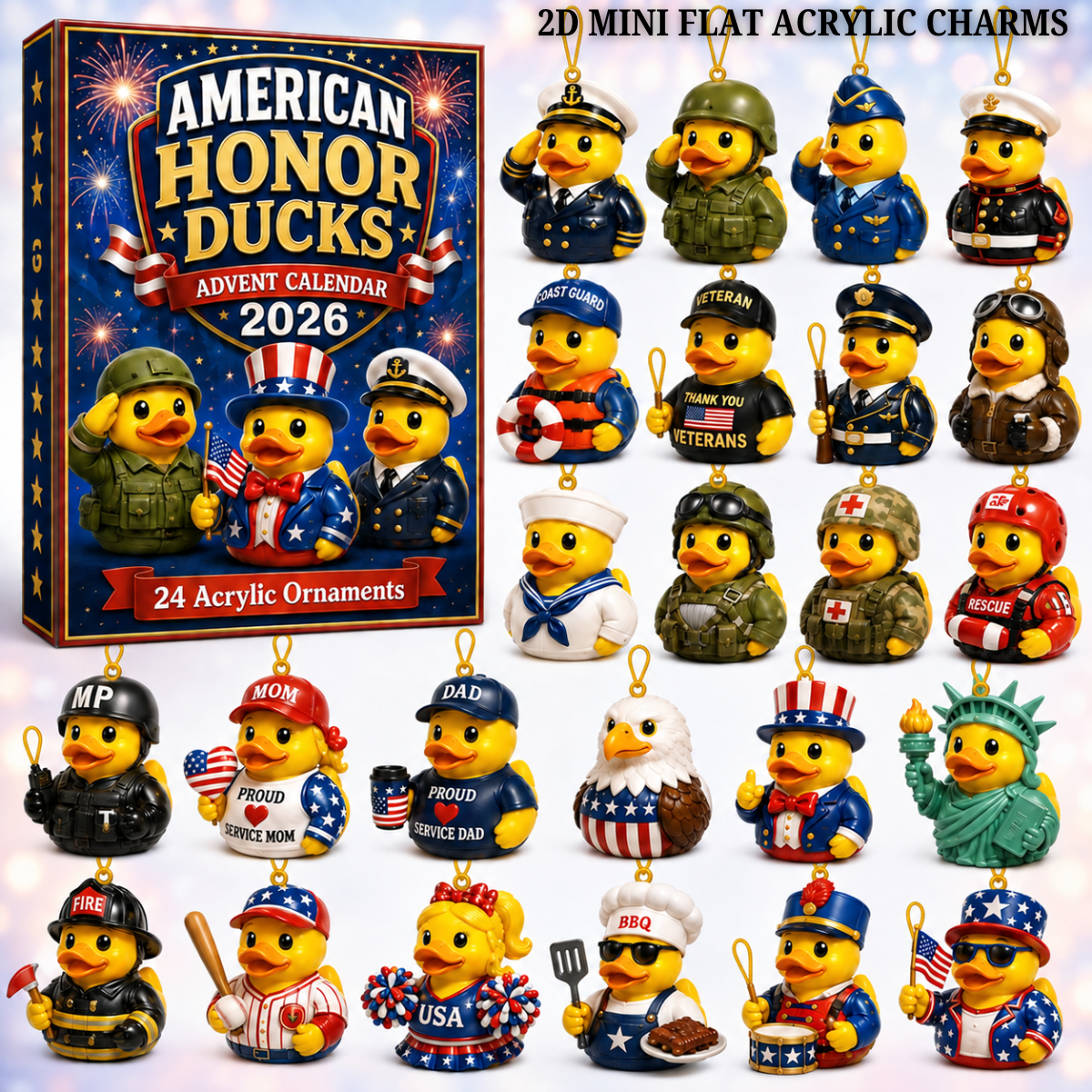 American Honor Rubber Duck Advent Calendar 2026 - 24-Day Festive Countdown, Acrylic Charms Blind Box - Gift For Family & Friends