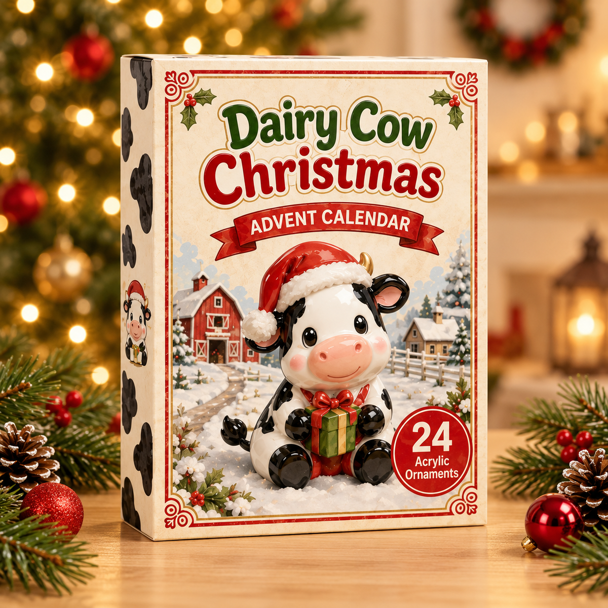 Dairy Cow Christmas Advent Calendar 2026 - 24-Day Festive Countdown, Acrylic Charms Blind Box - Gift For Cow Lovers