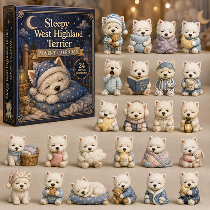 Sleepy West Highland Terrier Advent Calendar 2026 - 24-Day Festive Countdown, Acrylic Charms Blind Box - Gift For West Highland Terrier Lovers