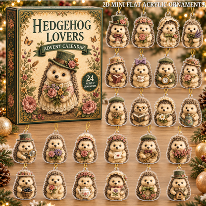 Vintage Hedgehog Lovers Advent Calendar 2026 - 24-Day Festive Countdown, Acrylic Charms Blind Box - Gift For Hedgehog Lovers