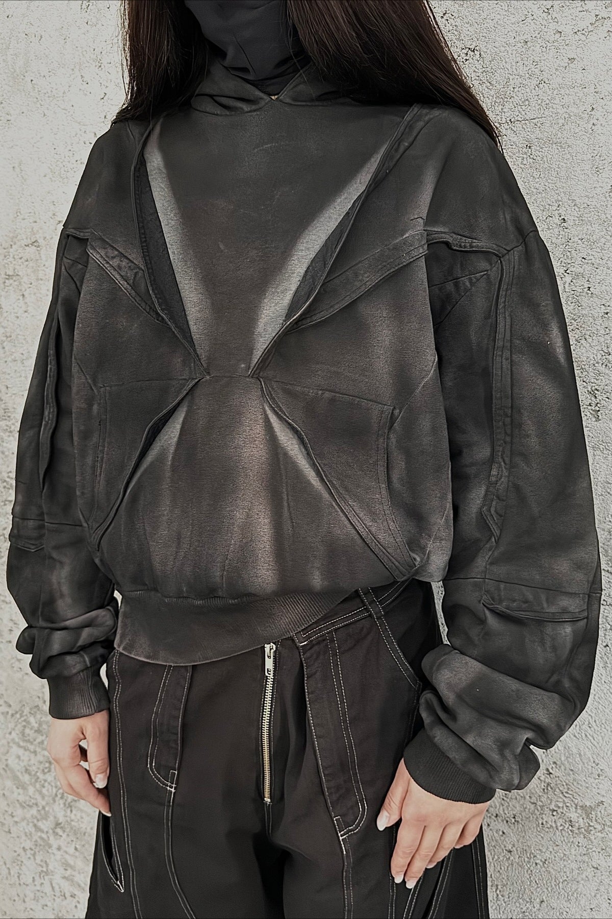 Washed Panel Pullover Hoodie