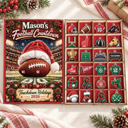 Personalized Football Advent Calendar, Custom Christmas Countdown Box with 24 Charms, Sports Gift with Photo Charms