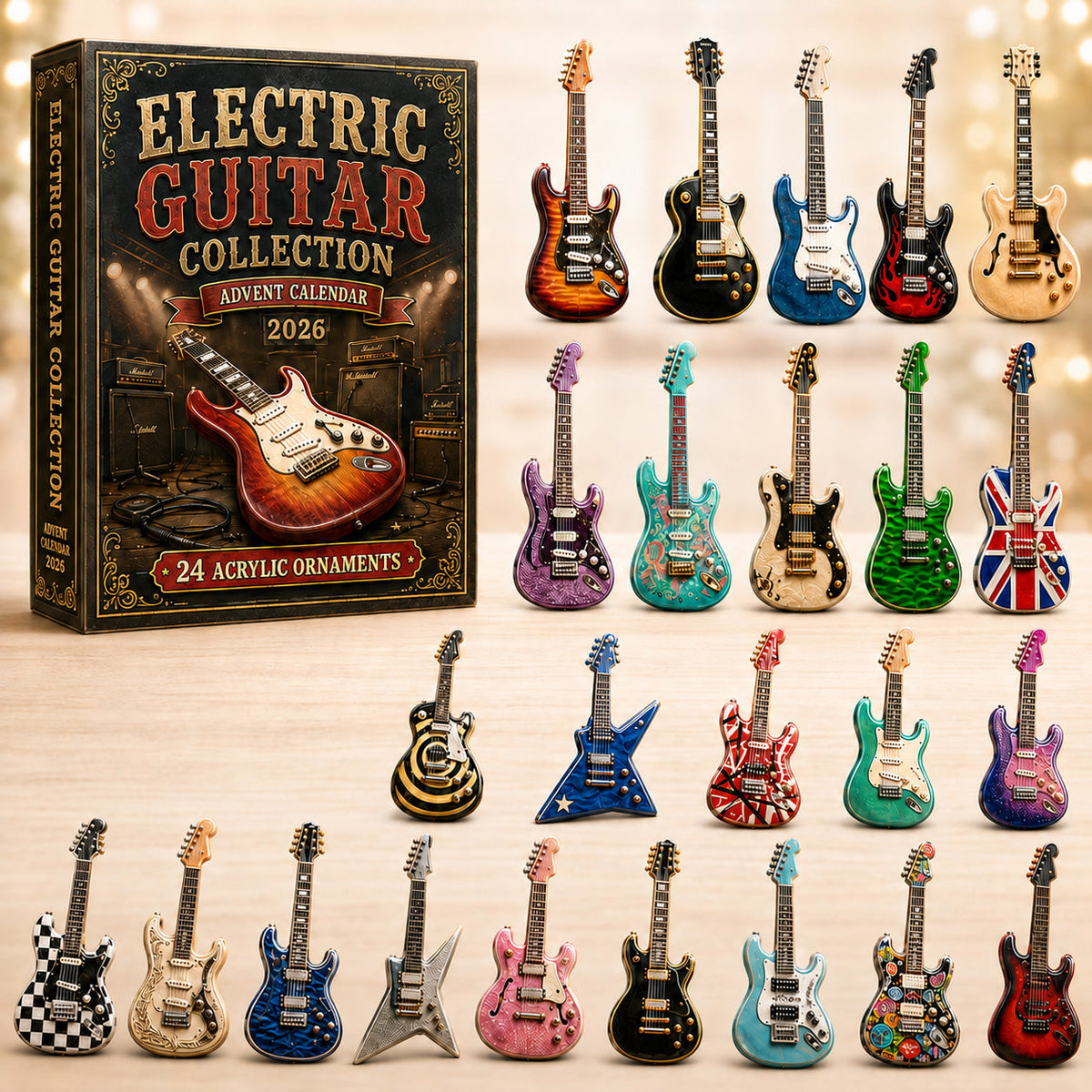 Electric Guitar Advent Calendar 2026 - 24-Day Festive Countdown, Acrylic Charms Blind Box - Gift For Guitar Lovers