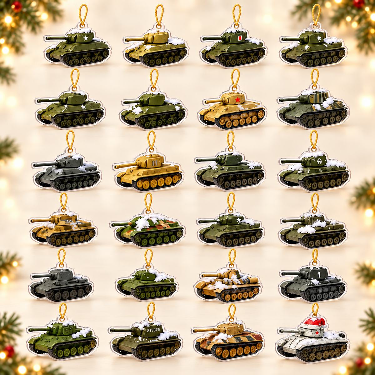 WWII Tank Advent Calendar 2026 – 24 Acrylic Tank Christmas Ornaments, Holiday Gift for Military History Lovers & Tank Enthusiasts