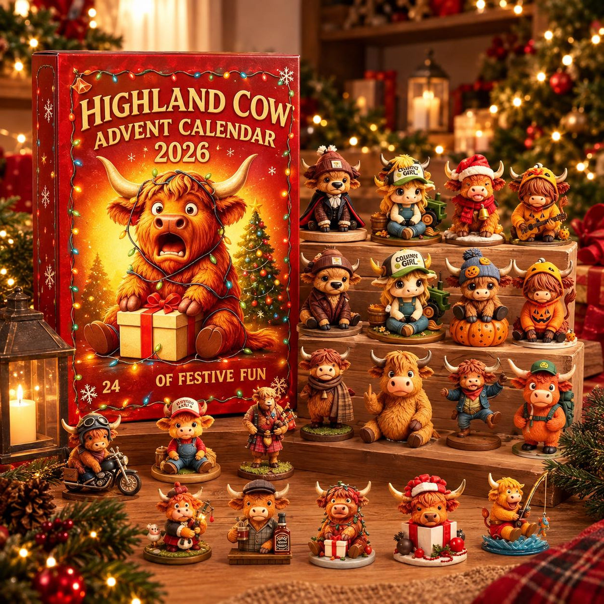 2026 Highland Cow Advent Calendar, Acrylic Pendant Ornaments, 24-Day Countdown Gift